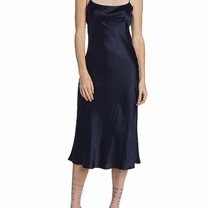 Amanda Uprichard Navy Satin Slip Midi Dress